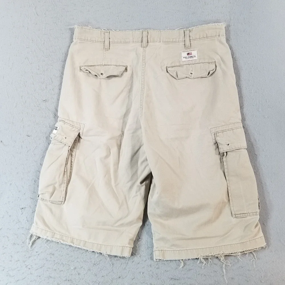Polo Ralph Lauren cargo shorts men's 34x13.5 beige cotton distressed trashed